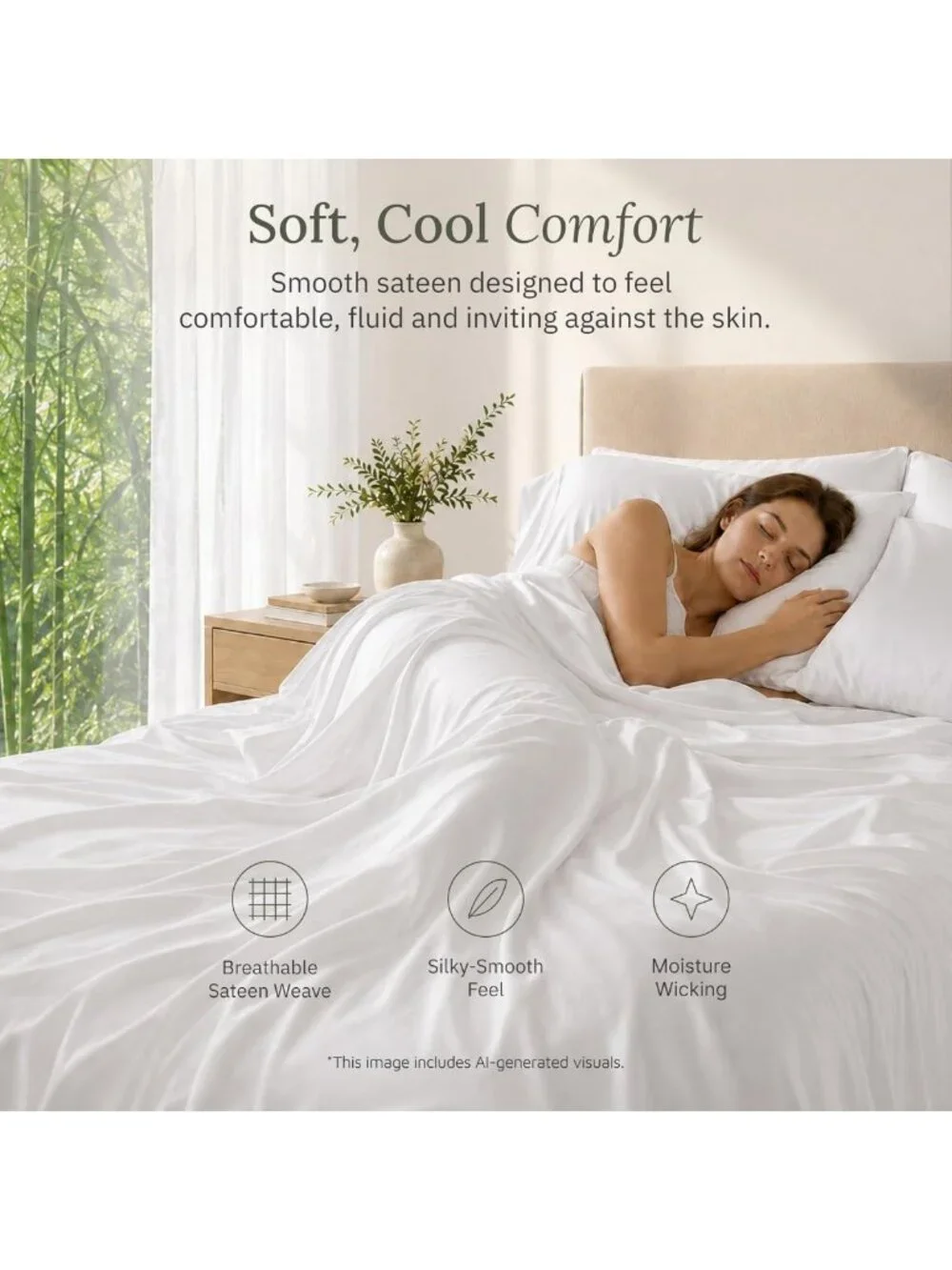 Luxurious 100% Viscose Bamboo Sheets, California King Size, Soft White Bedding